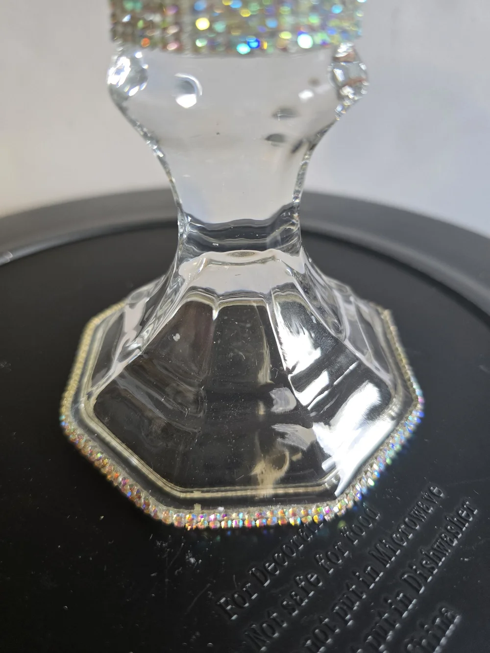 Glass Candle Holder with Iridescent Rhinestones New 5x3.5 Inch Handmade